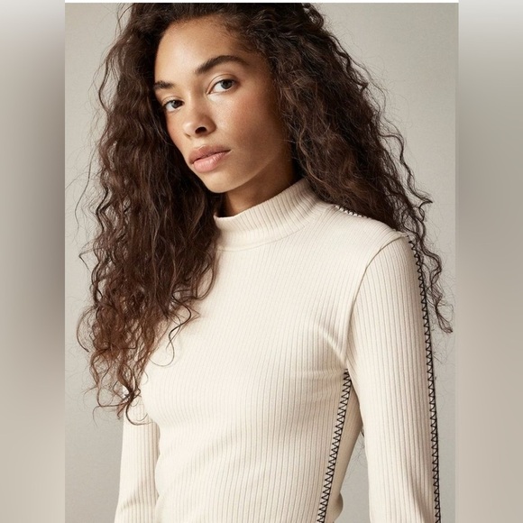 NEW J. Crew Women's XL Caramel Cotton Premium Rib Whipstitch Mock Turtleneck - Picture 3 of 12